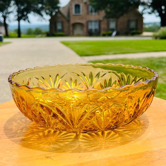 Anchor Hocking Other - Vintage Amber cut glass bowl Anchor Hocking